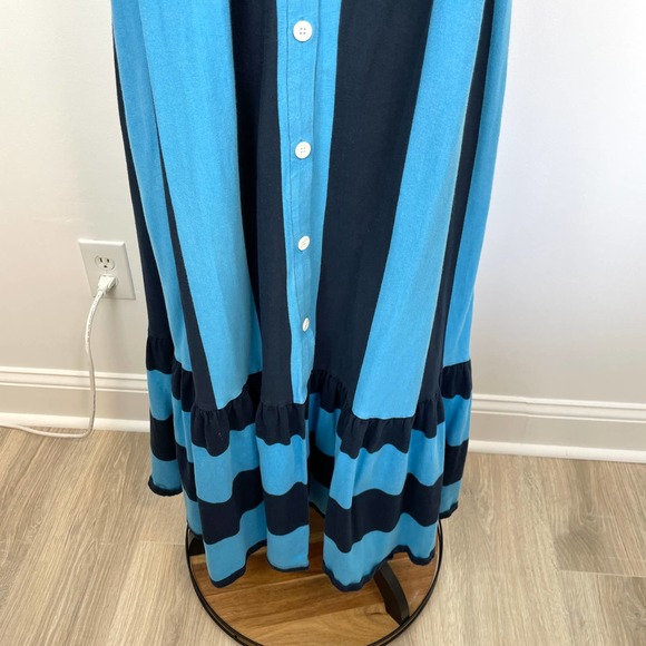 M.D.S. Stripes Striped Button Front Maxi Dress In Blue Size Medium - Picture 7 of 16